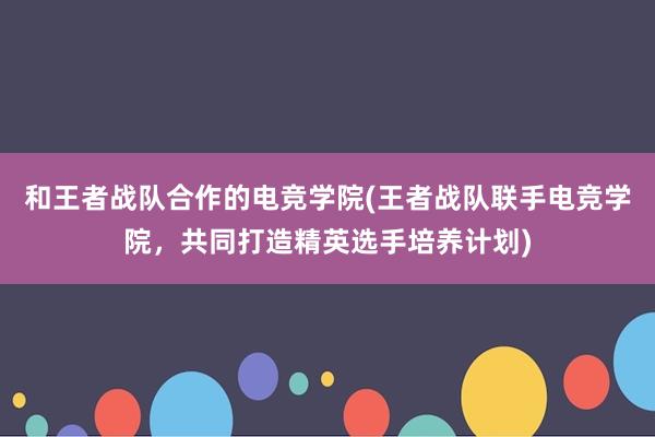 和王者战队合作的电竞学院(王者战队联手电竞学院，共同打造精英选手培养计划)