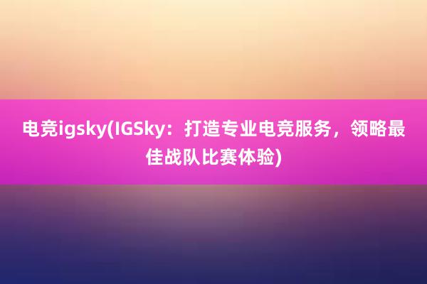 电竞igsky(IGSky：打造专业电竞服务，领略最佳战队比赛体验)