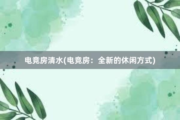 电竞房清水(电竞房：全新的休闲方式)