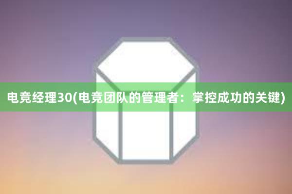 电竞经理30(电竞团队的管理者：掌控成功的关键)