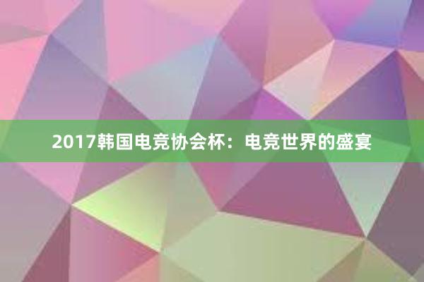 2017韩国电竞协会杯：电竞世界的盛宴