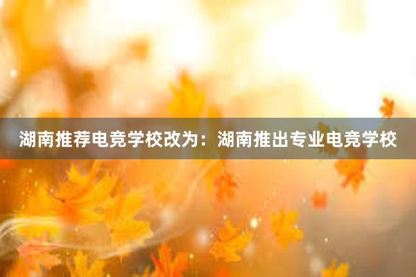 湖南推荐电竞学校改为：湖南推出专业电竞学校