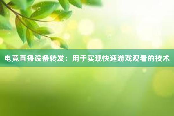 电竞直播设备转发：用于实现快速游戏观看的技术