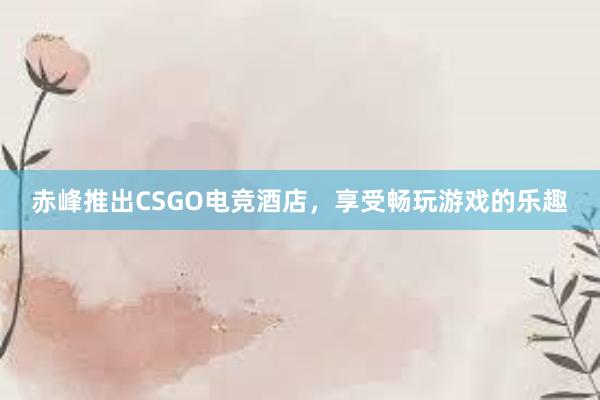 赤峰推出CSGO电竞酒店，享受畅玩游戏的乐趣